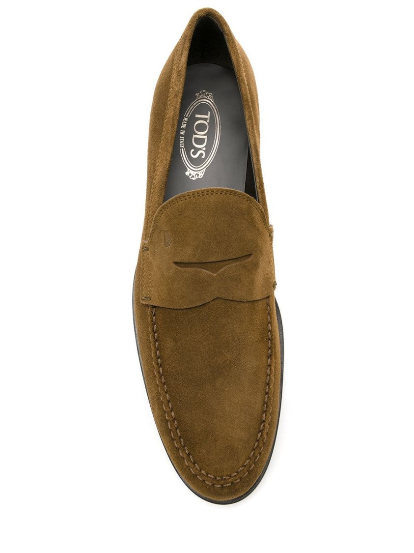 Tod's Brown Suede Penny Strap Leather Loafers
