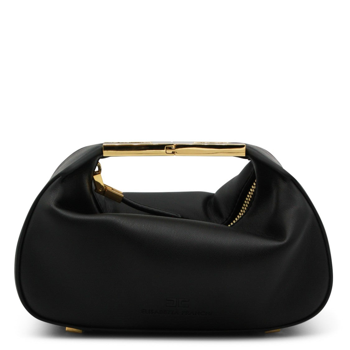 Elisabetta Franchi Black Hobo Clutch With Iconic Gold Hardware