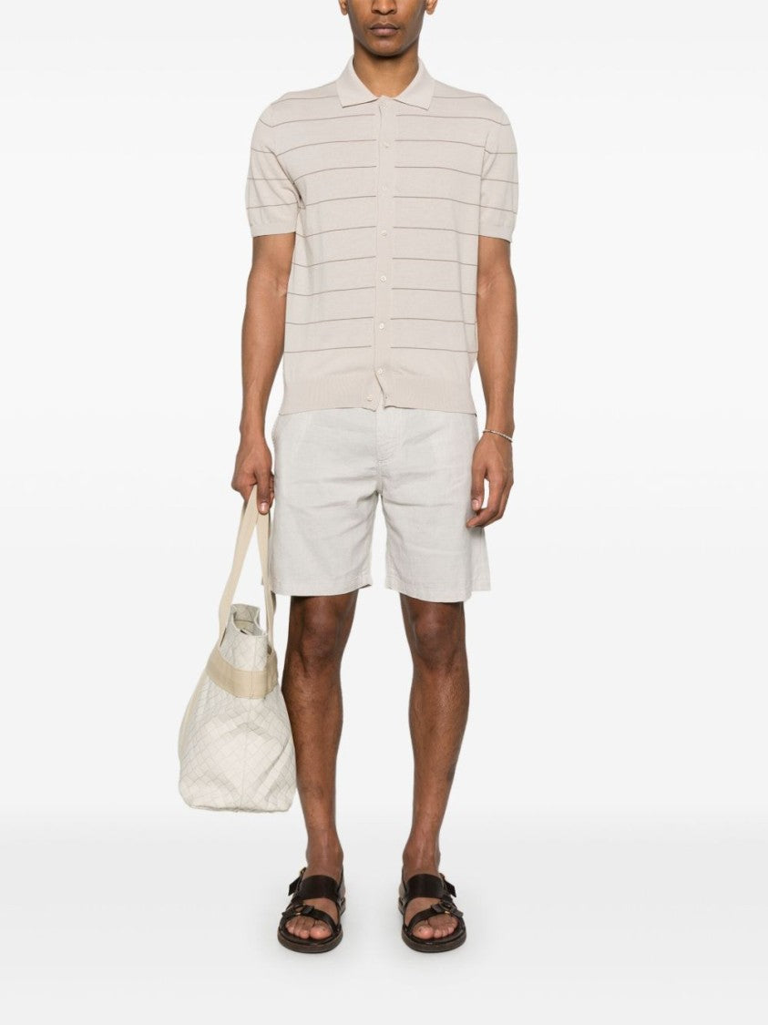 Corneliani Short-Sleeved Polo Sweater With Subtle Stripes