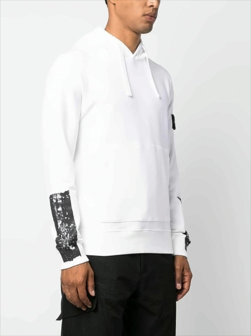 Stone Island White Hoodie With Paint-Splatter Details