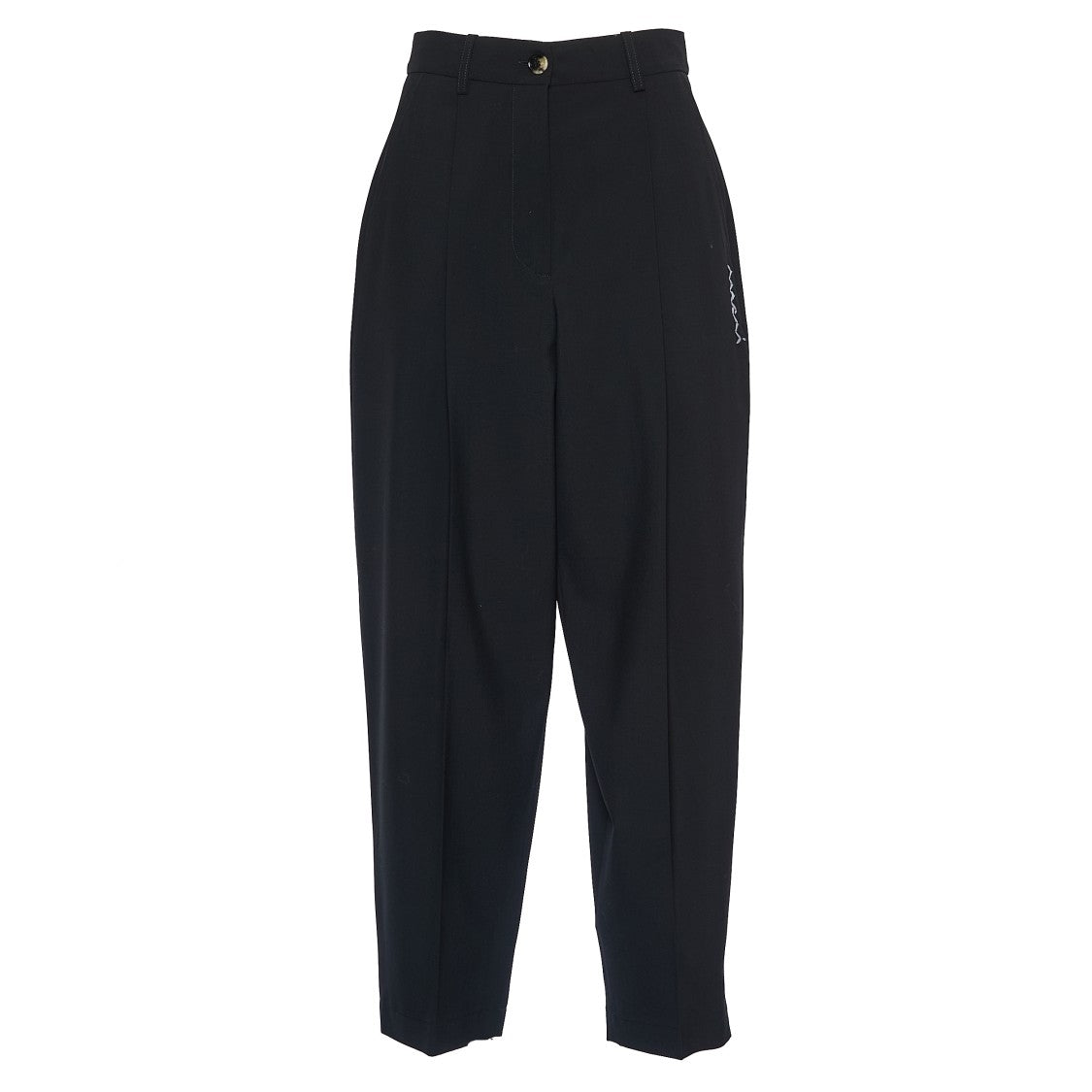 Marni Carrot Fit Black Straight Trousers With Chic Embroidery