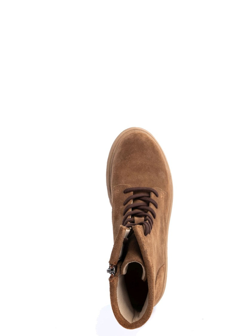 Sergio Moretti Lace-Up Beige Ankle Boots With Textured Outsole