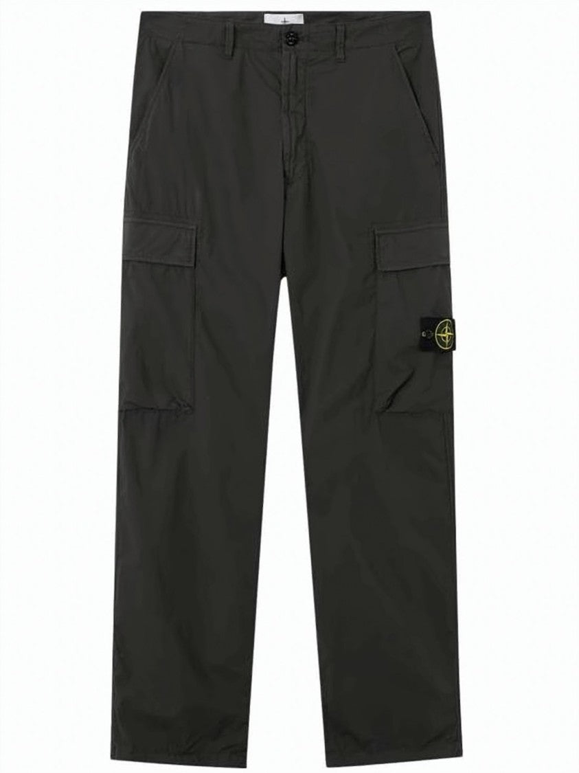 Stone Island Utilitarian Black Straight Pants With Cargo Pockets