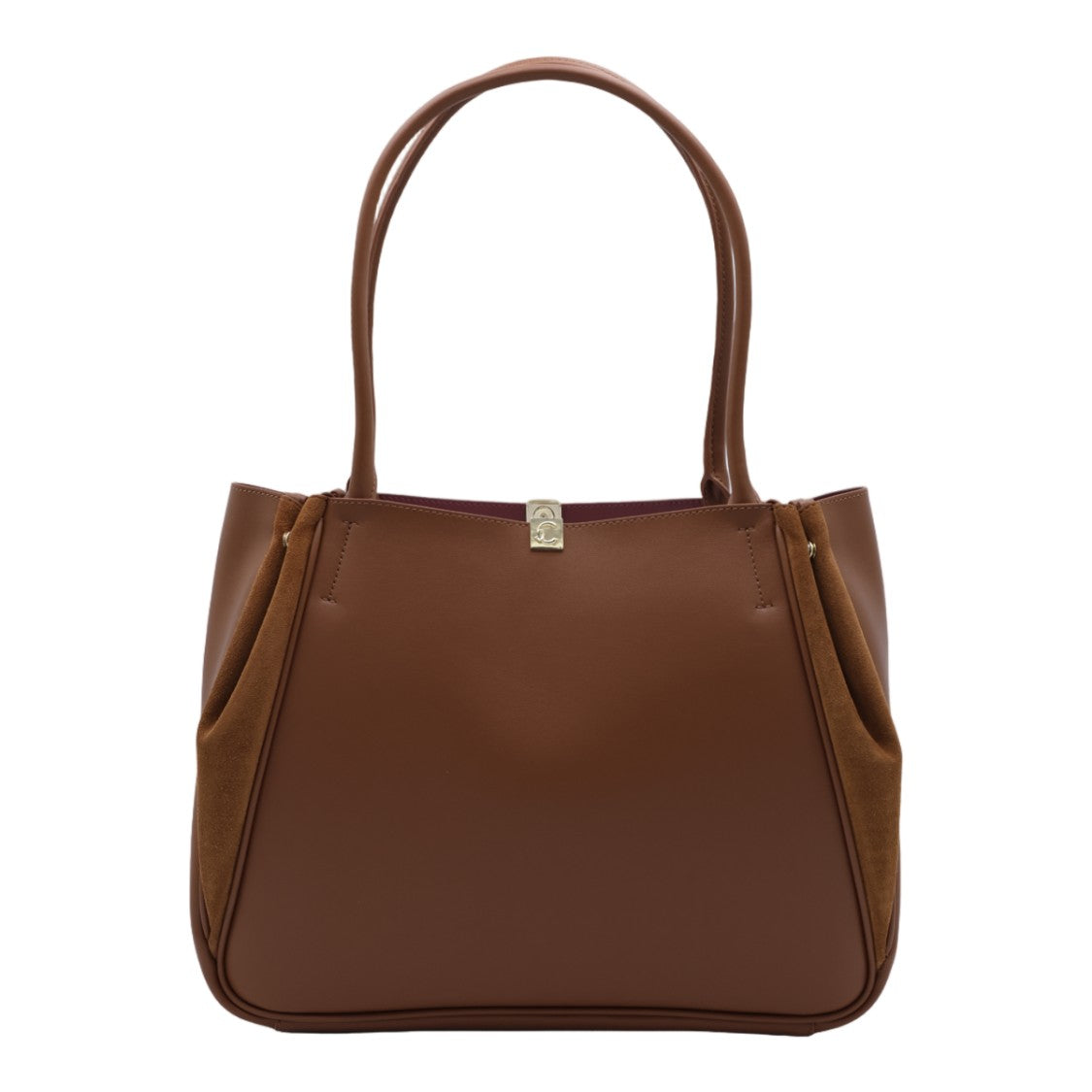 Coccinelle Structured Brown Leather Handbag With Suede Panels