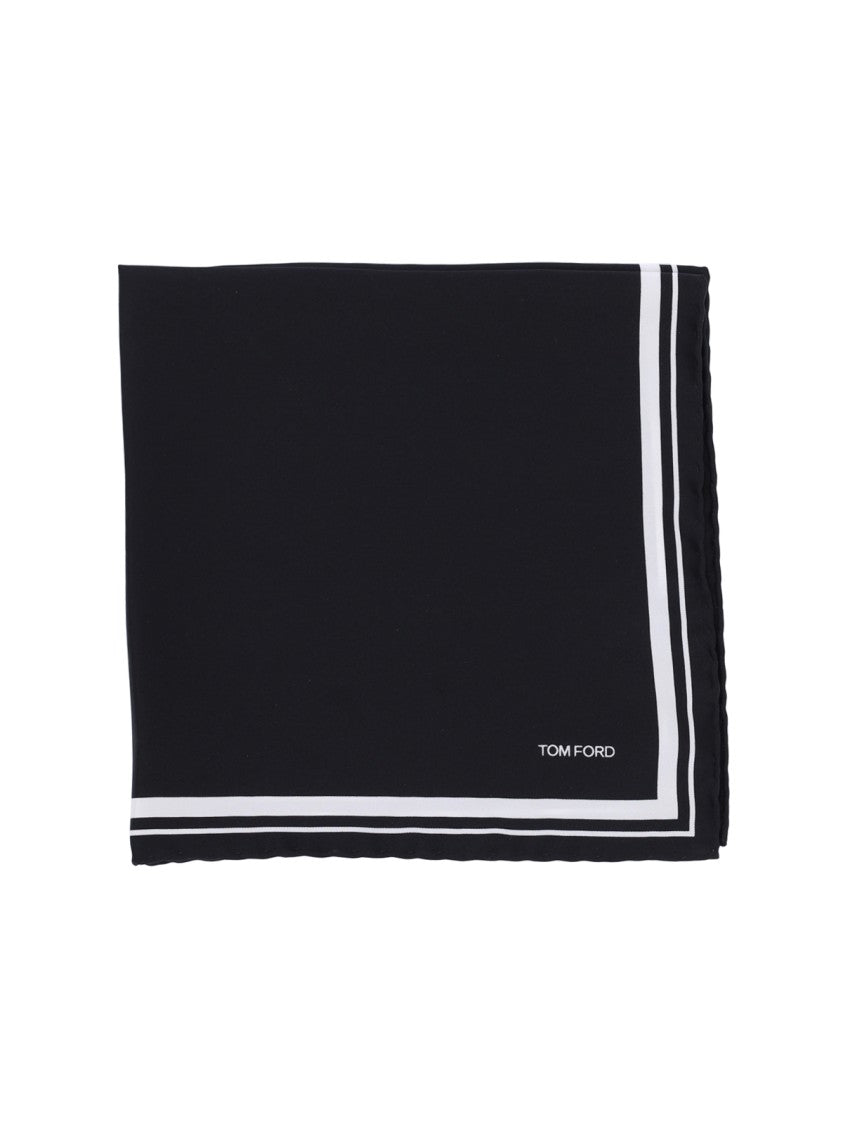Tom Ford Contrast Detail Pocket Square – Black