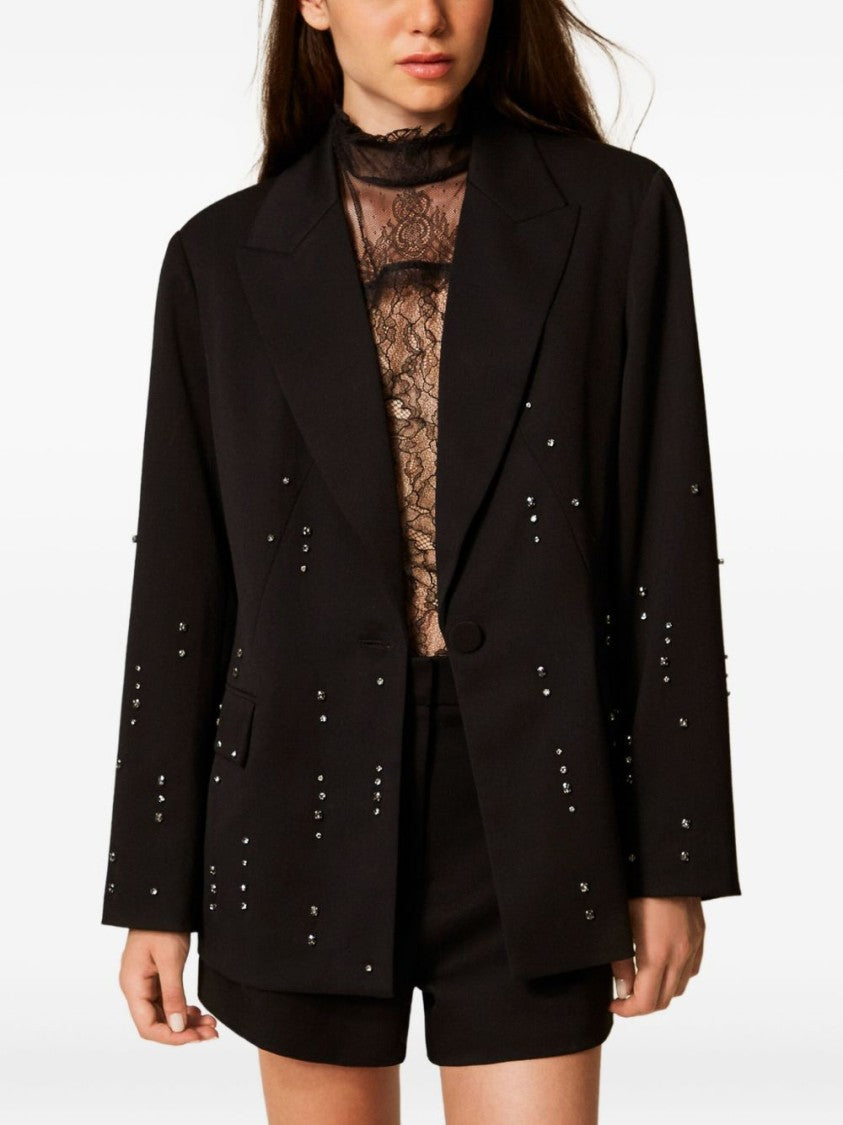 Twin-Set Tailored Black Blazer With Embellished Accents
