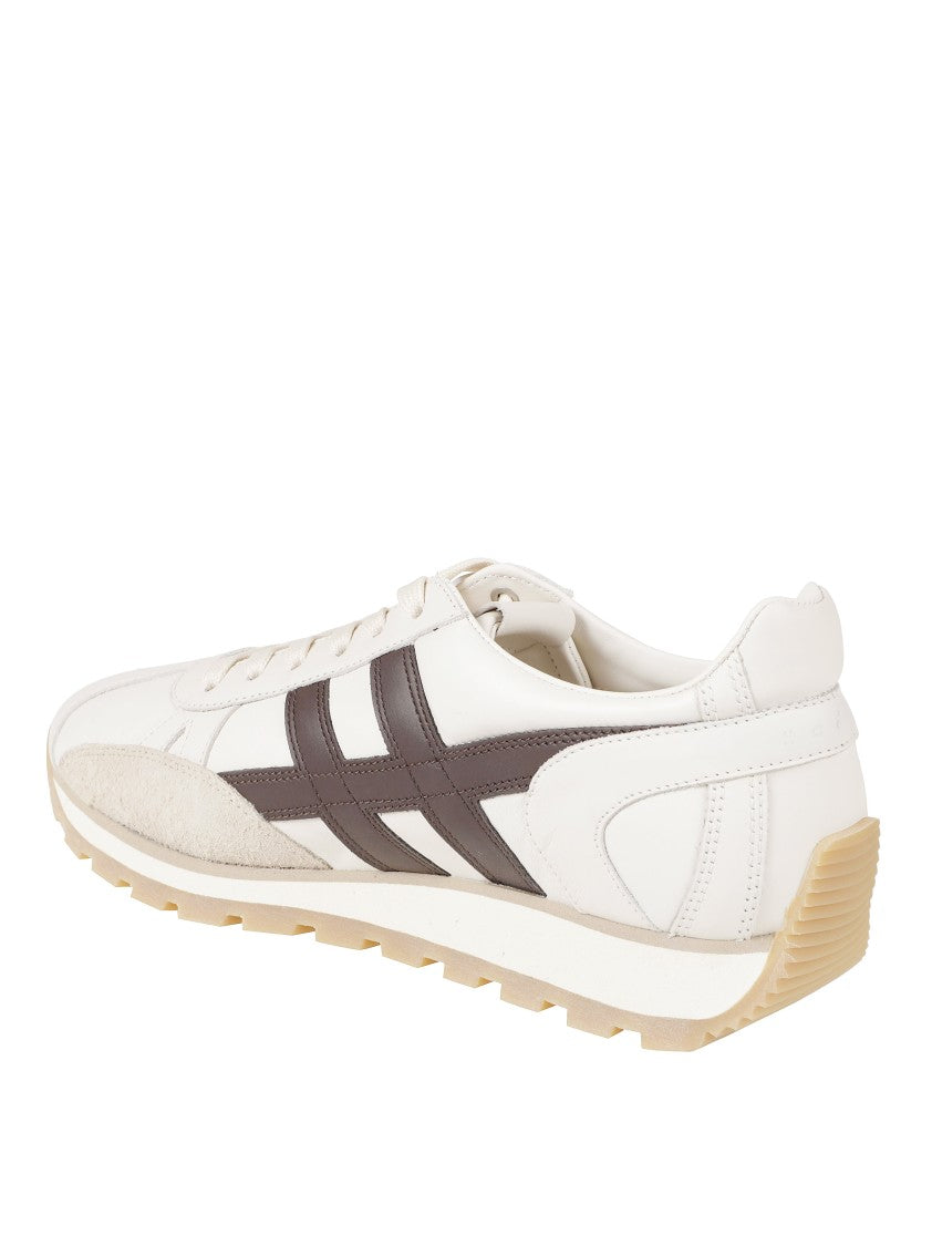 Hogan Low-Profile Beige Sneakers With Contrasting Dark Brown Stripes