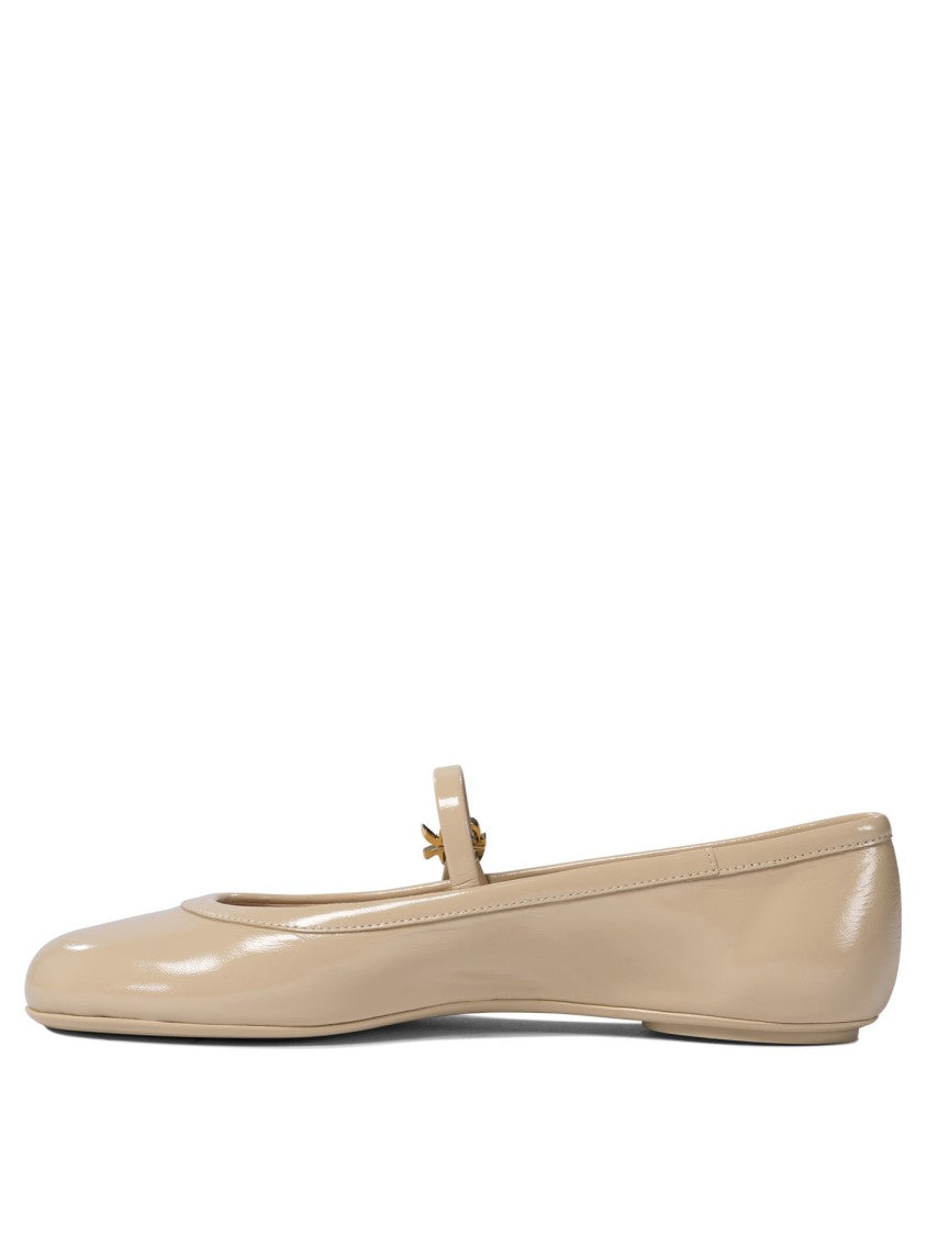 Gianvito Rossi Beige Leather Ballerinas With Buckle Strap