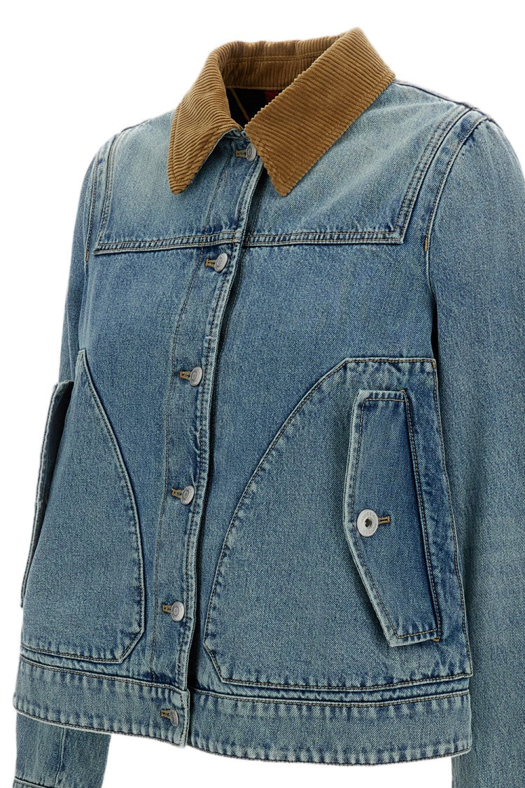 Alexander Mcqueen A-Line Cropped Denim Jacket With Corduroy Collar