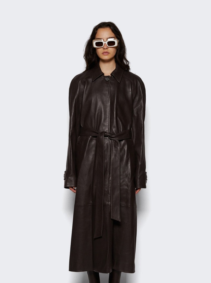 Magda Butrym Belted Leather Coat Brown