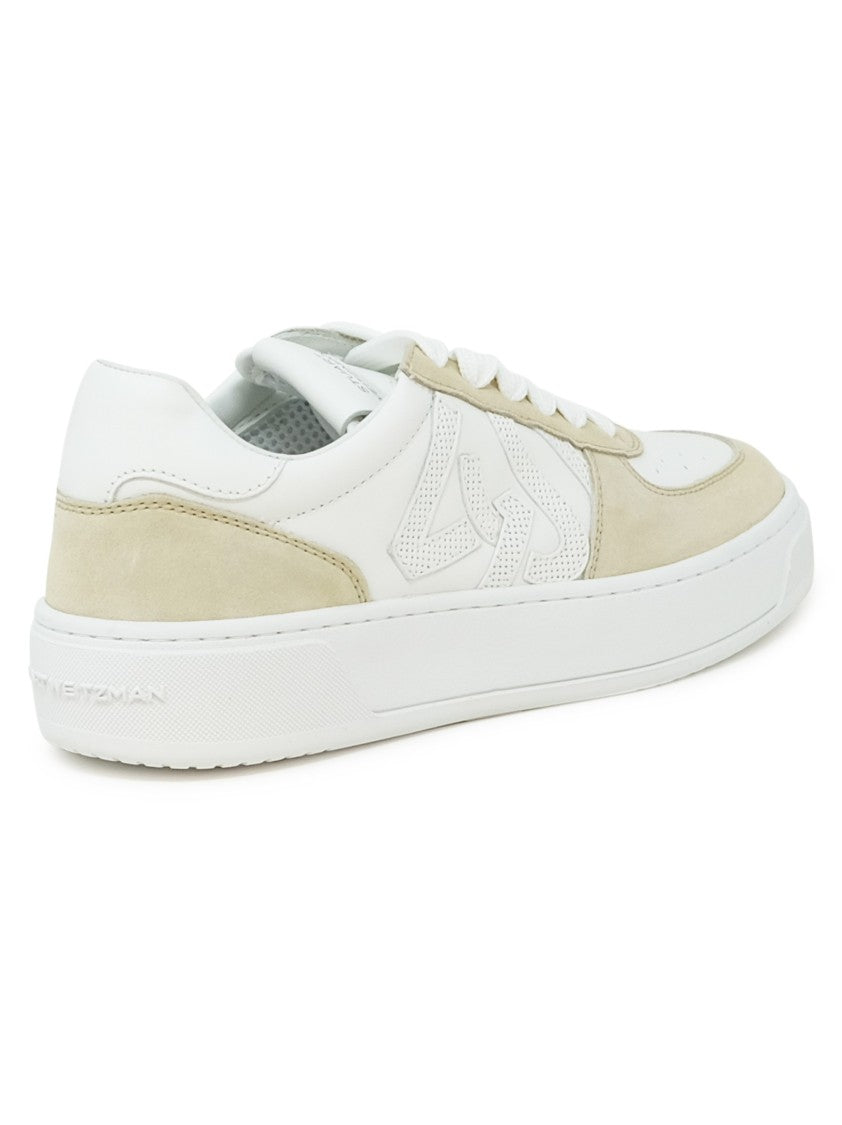 Stuart Weitzman White/Beige Calf Leather Courtside Monogram Sneaker
