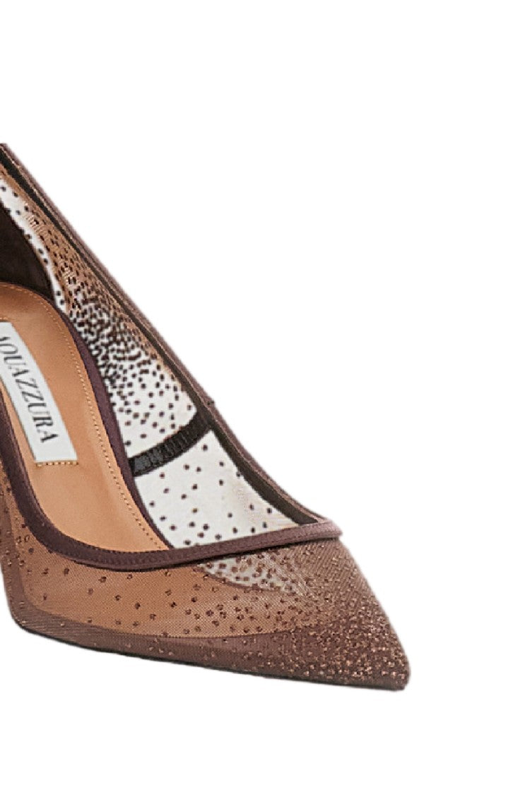 Aquazzura Brown Nude Mesh Rhinestone Pumps