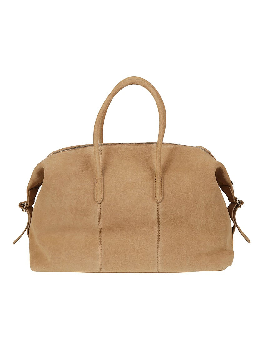 Patrizia Pepe Structured Calf Leather Metallic Emblem Top Handle Bag