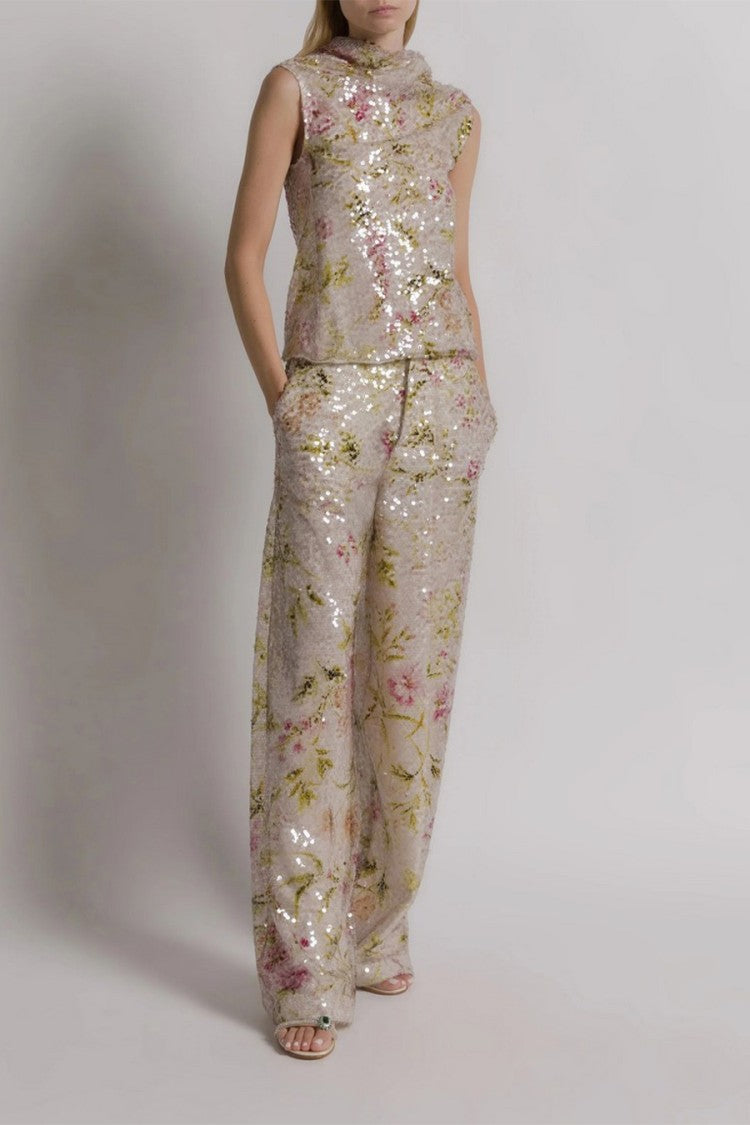Alberta Ferretti Multicolor Cotton-Blend Wide-Leg Pants