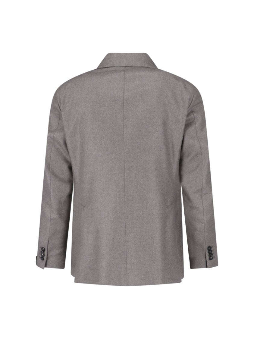 Tagliatore Taupe Virgin Wool Double-Breasted Blazer With Peak Lapel