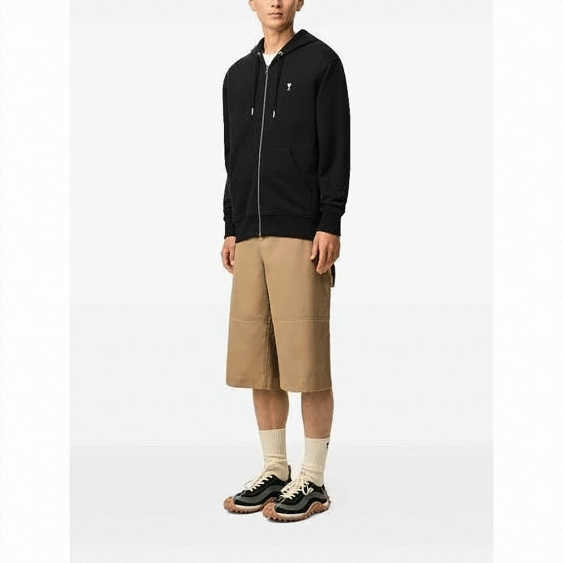 Ami Paris Zip-Up Hoodie With Drawstring Hood And Embroidered Logo