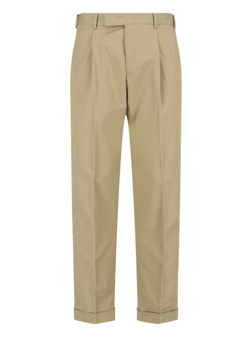 Pt Torino Tailored Beige Trousers With Clean Front
