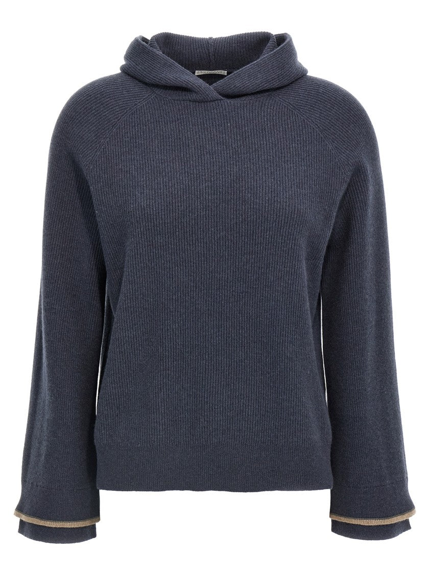 Brunello Cucinelli Ribbed Wool-Cashmere-Silk Blend Hooded Sweater