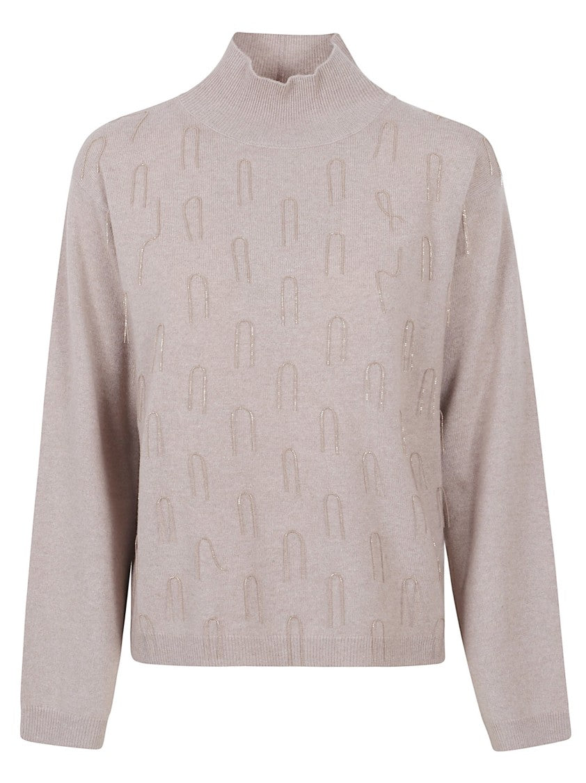 Fabiana Filippi Platinum Wool-Blend Diamond Fringe Turtleneck