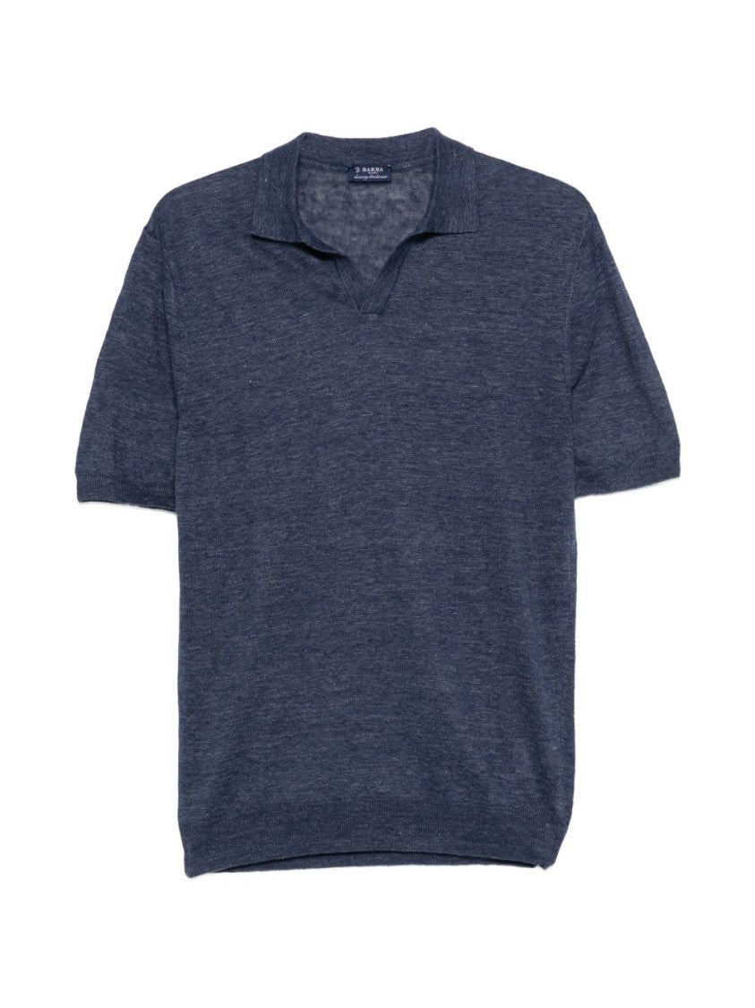 Barba Heathered Blue Knit Top With V-Neck Detail
