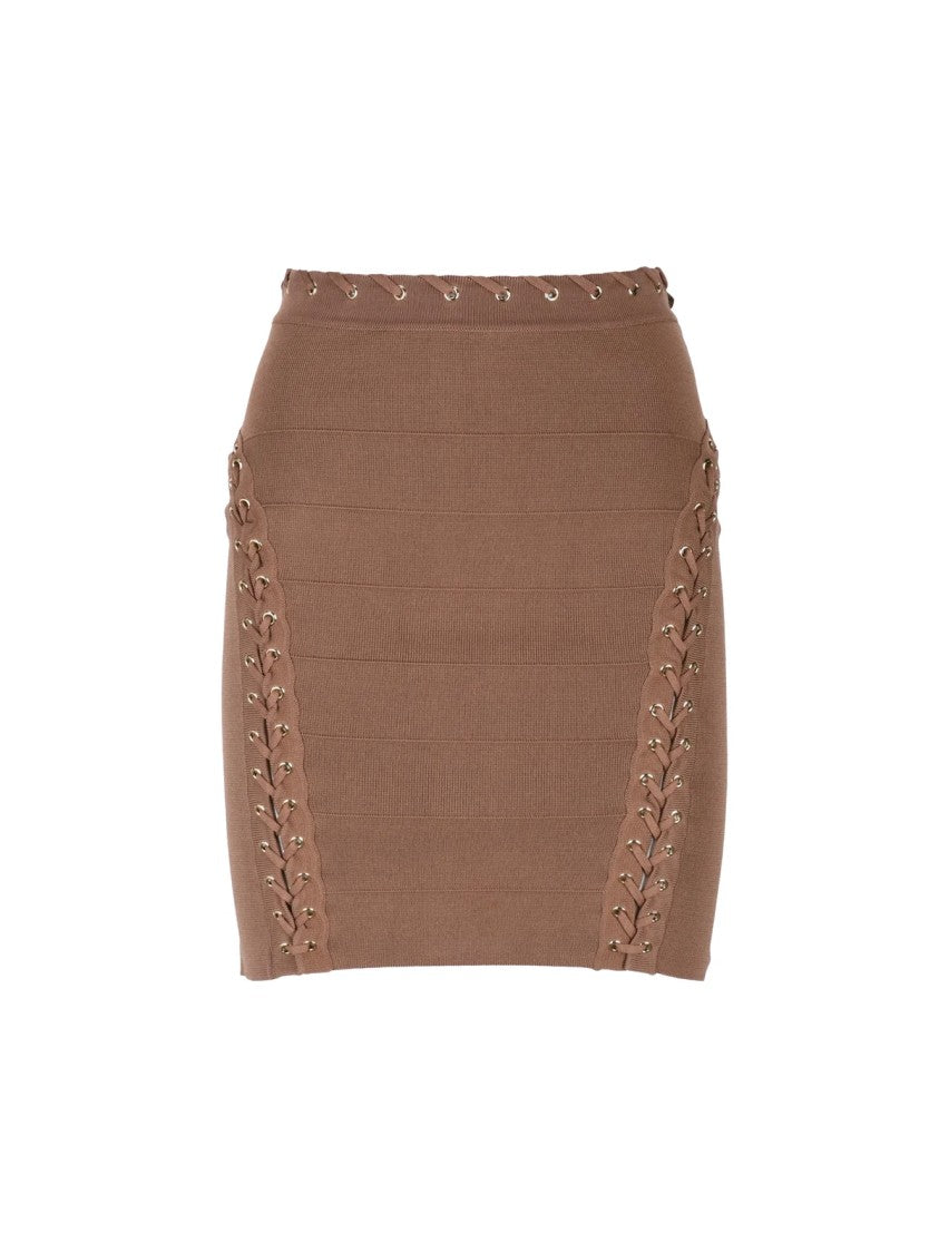 Elisabetta Franchi Brown Bandage Panel Viscose-Blend Mini Skirt