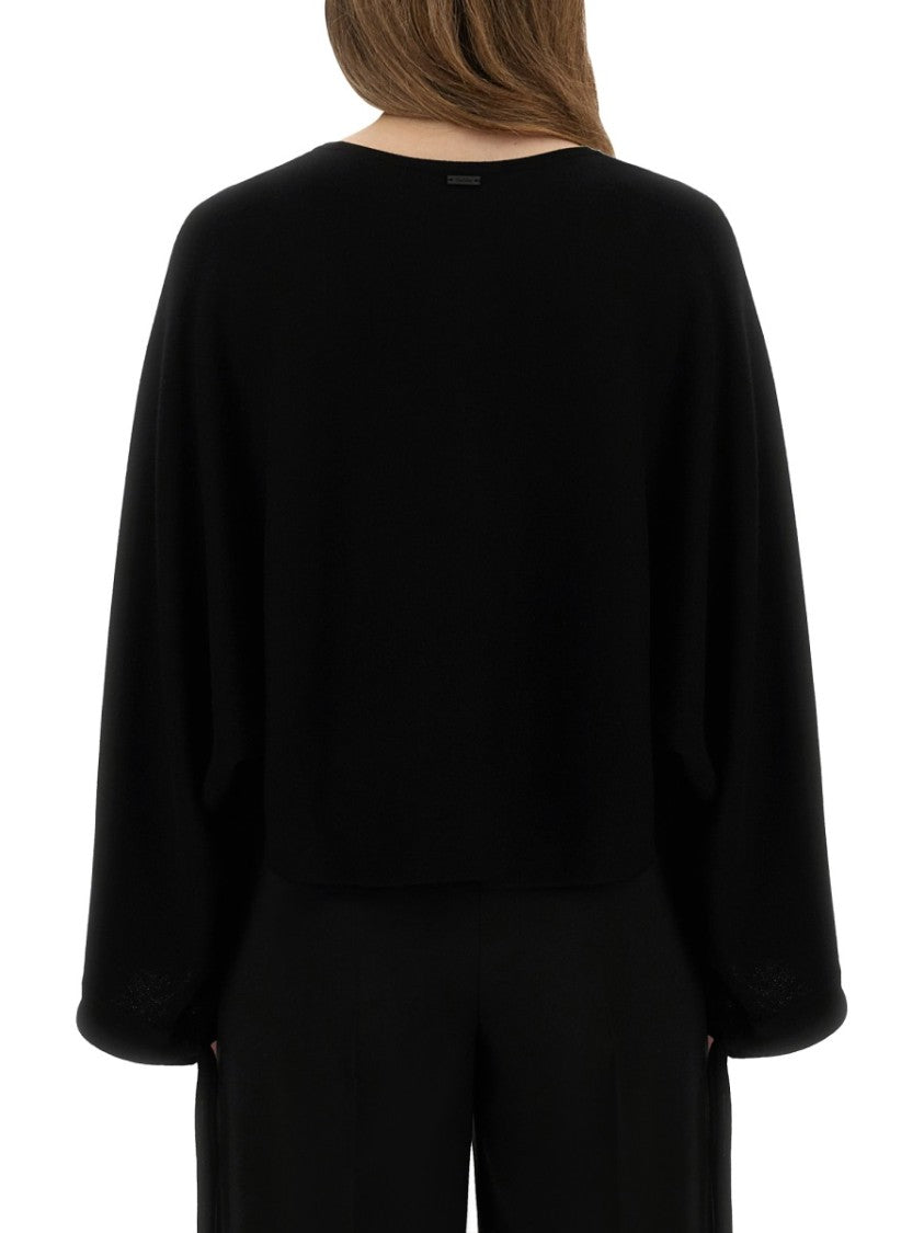 Max Mara Loose-Fit Black Virgin Wool Top With Flowing Sleeves