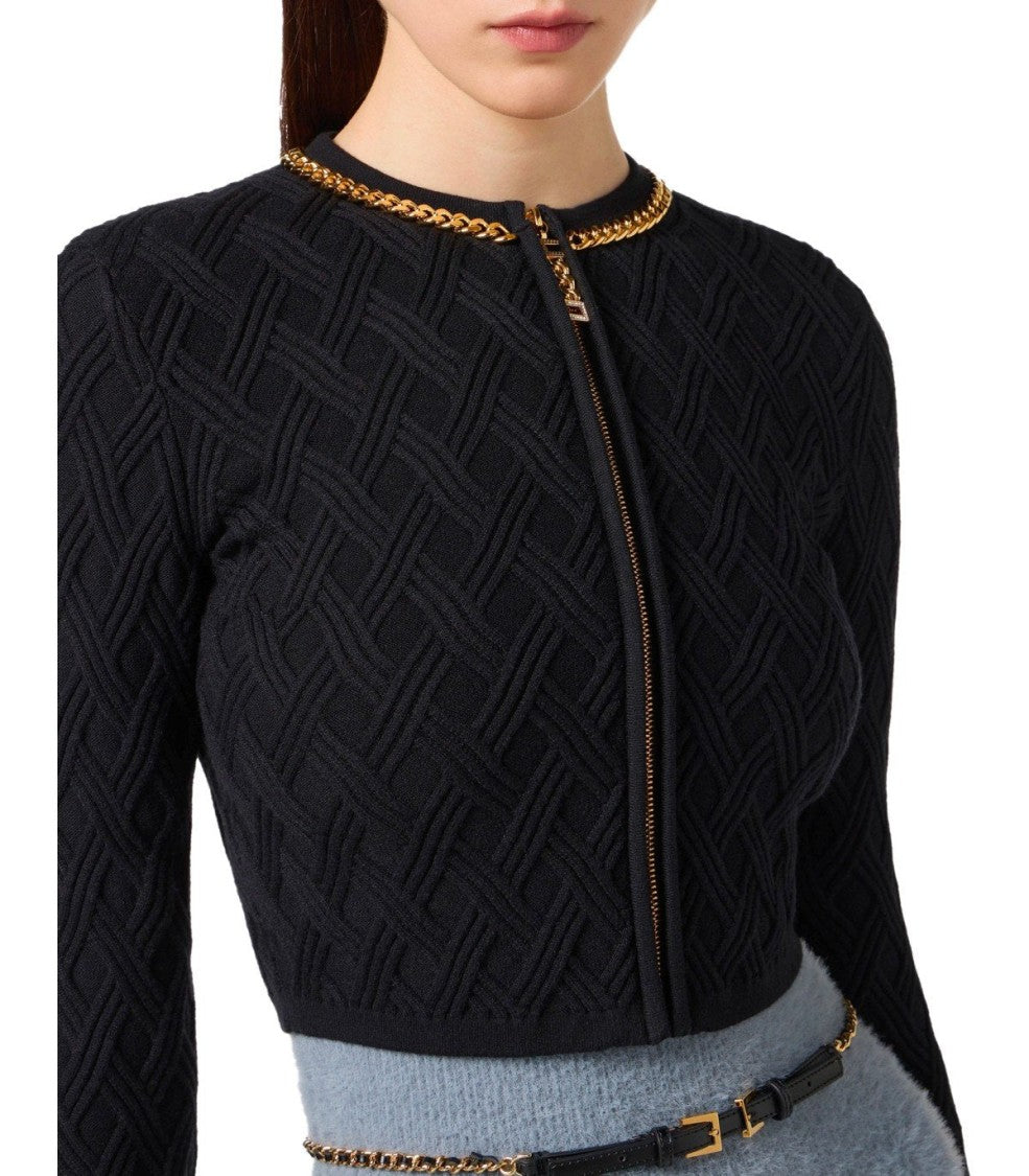 Elisabetta Franchi Crop Black Cardigan