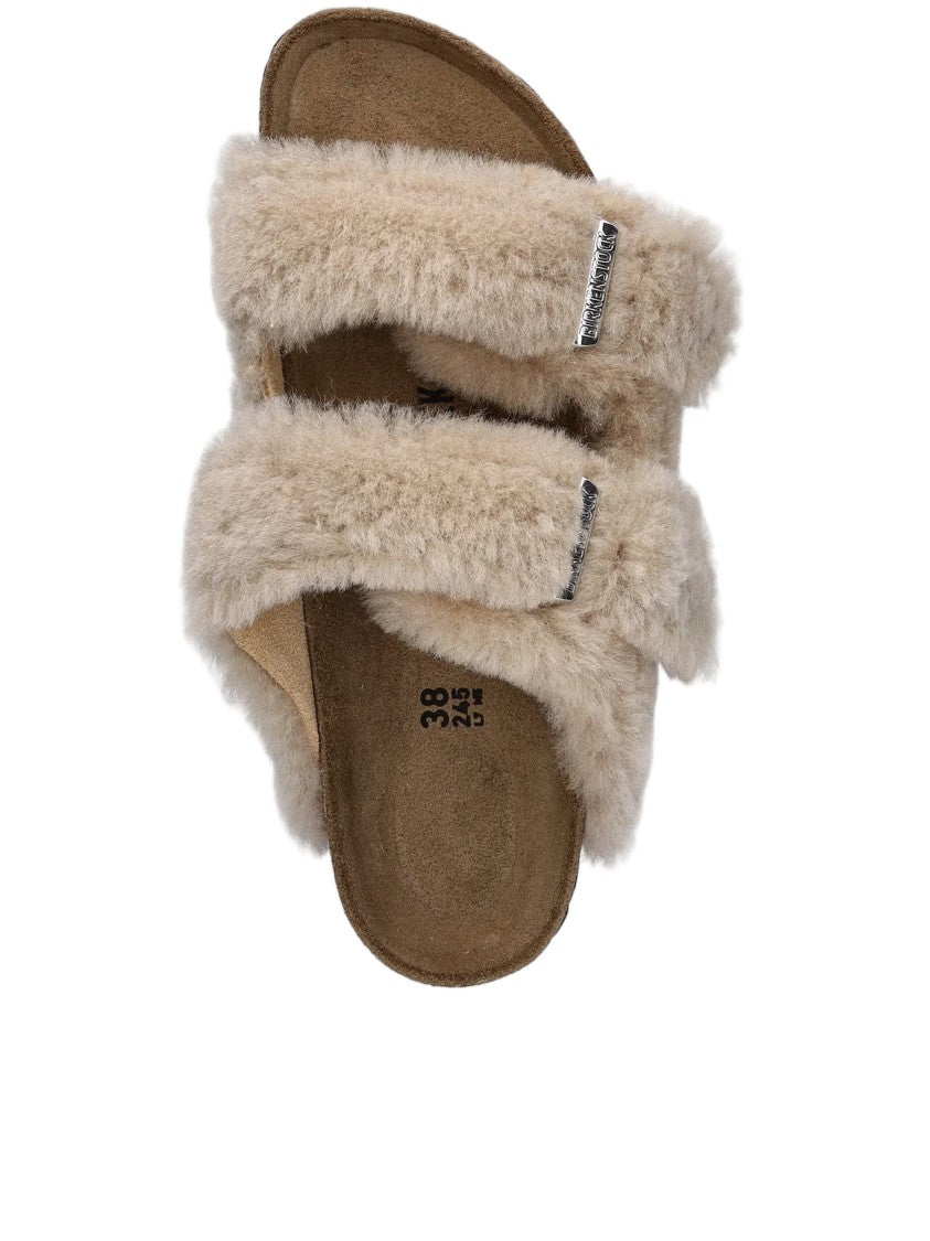 Birkenstock Slip-On Shearling Sandals With Contoured Cork Footbed