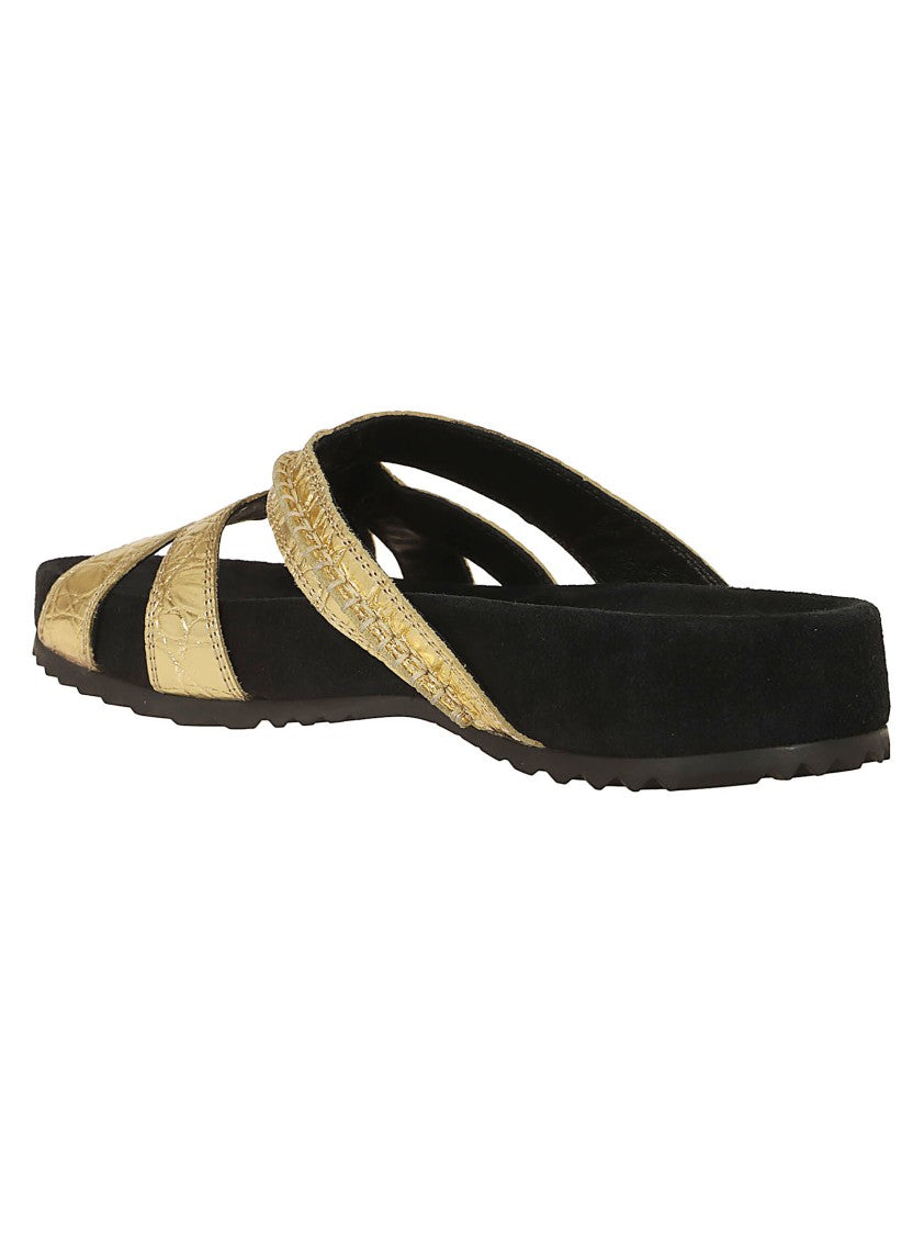 Dries Van Noten Gold-Toned Calfskin Sandals With Interwoven Straps