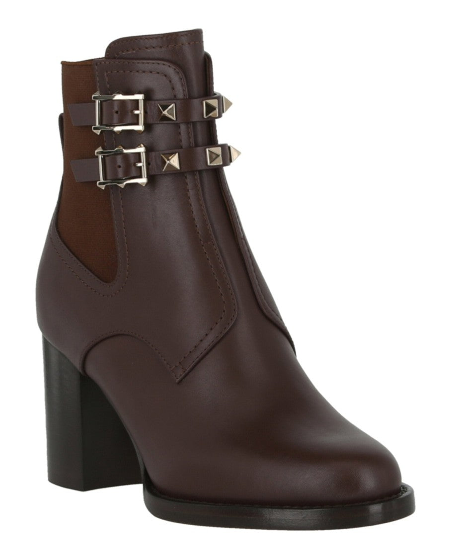 Valentino Rockstud Calfskin Buckle-Strap Ankle Boots