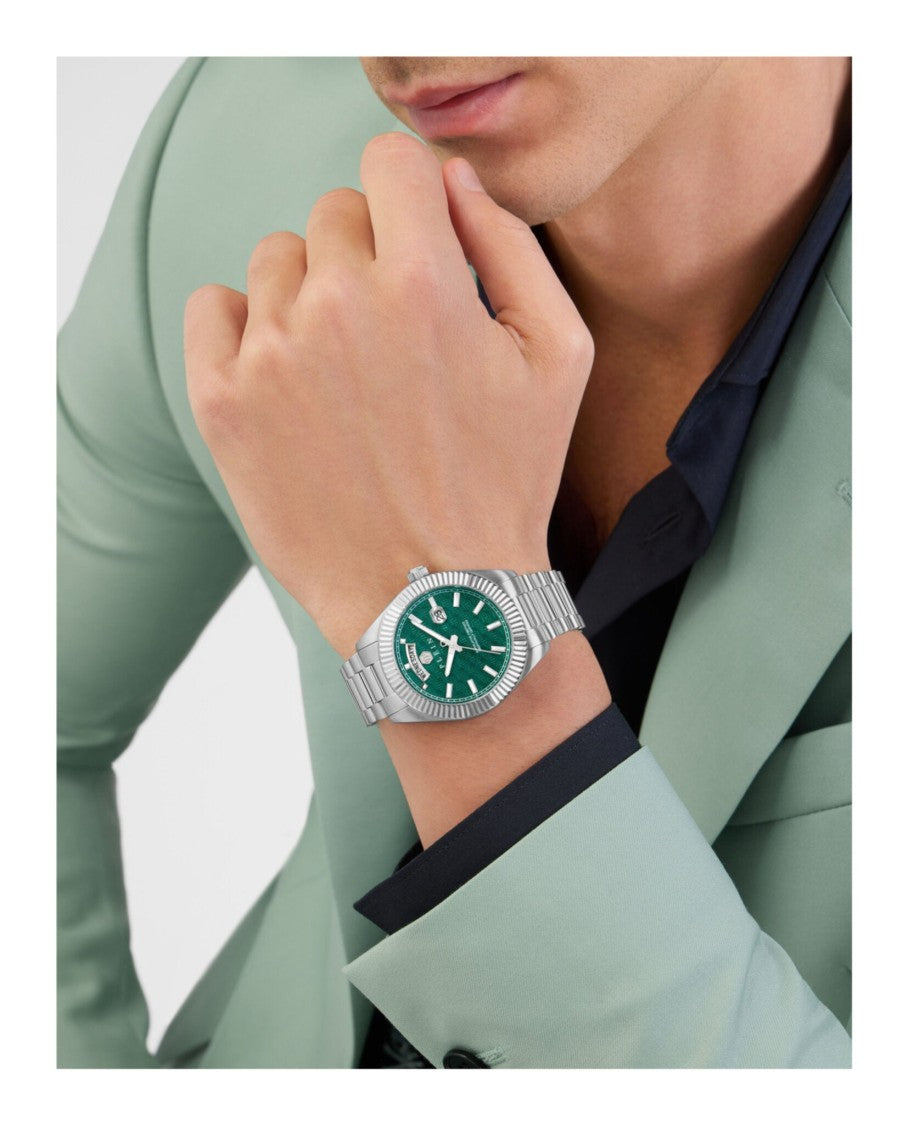 Philipp Plein Date Superlative Bracelet Watch With Green Guilloche Dial