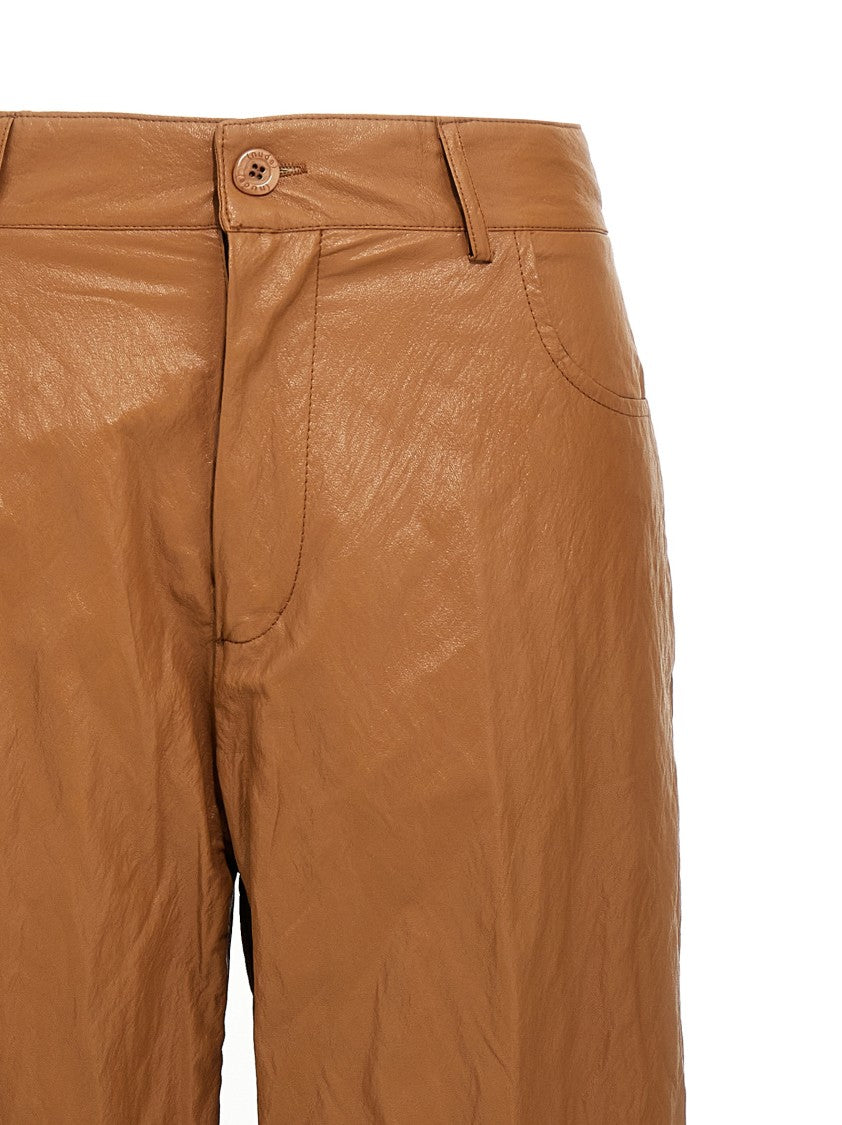 Nude Brown Leather-Effect Trousers