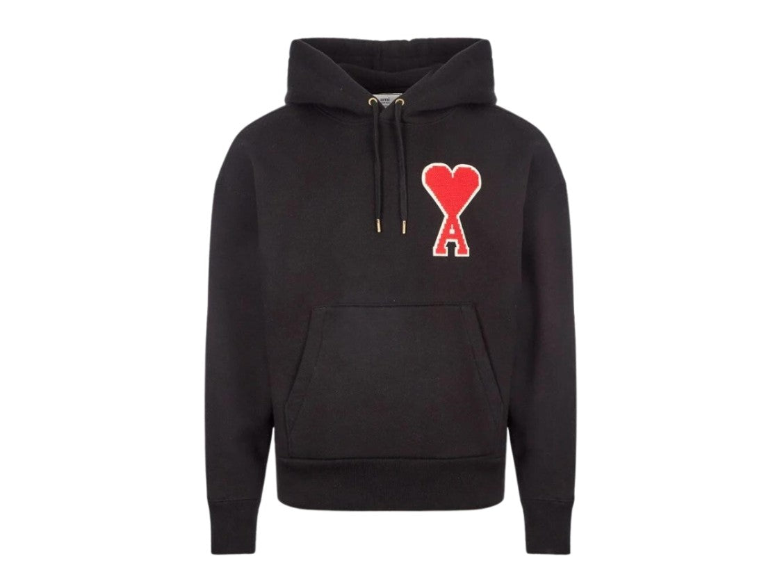 Ami Paris Giant Heart Logo Hoodie In Soft Cotton Jersey