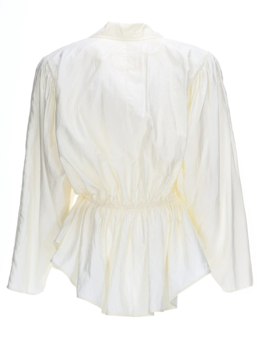 Chloé Structured Silk Blend Top With Classic Collar And Puffed Sleeves