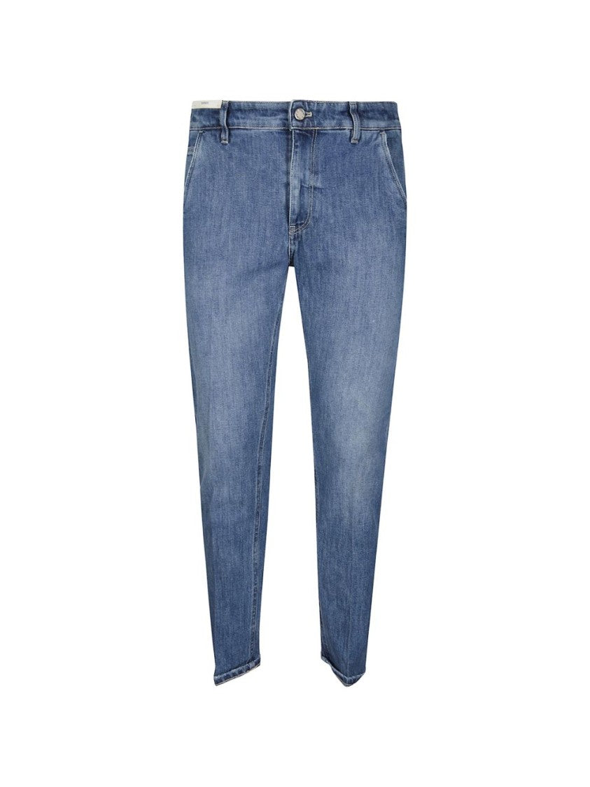 Pt Torino Classic Blue Wash Denim Trousers With Tapered Leg And Five-Pocket Design