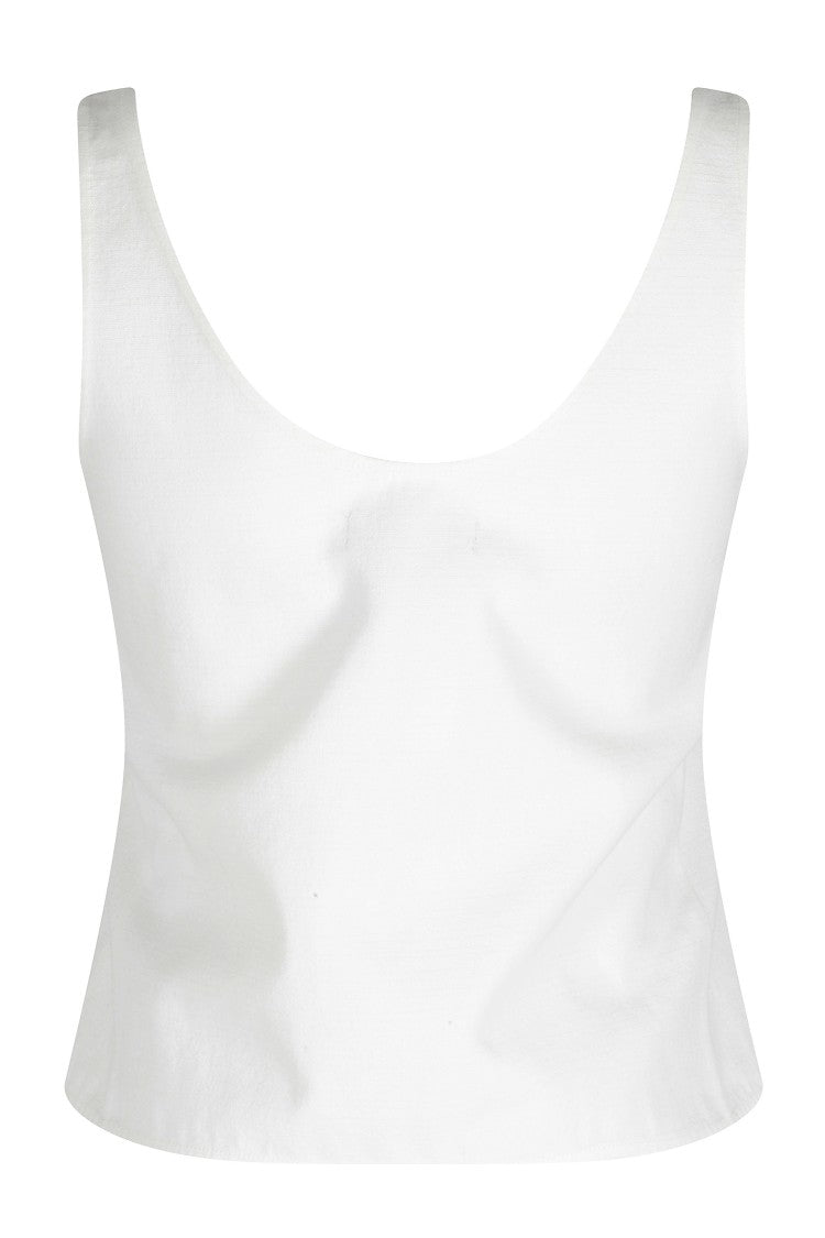 Low Classic White Striped Button-Front Cotton-Blend Tank Top