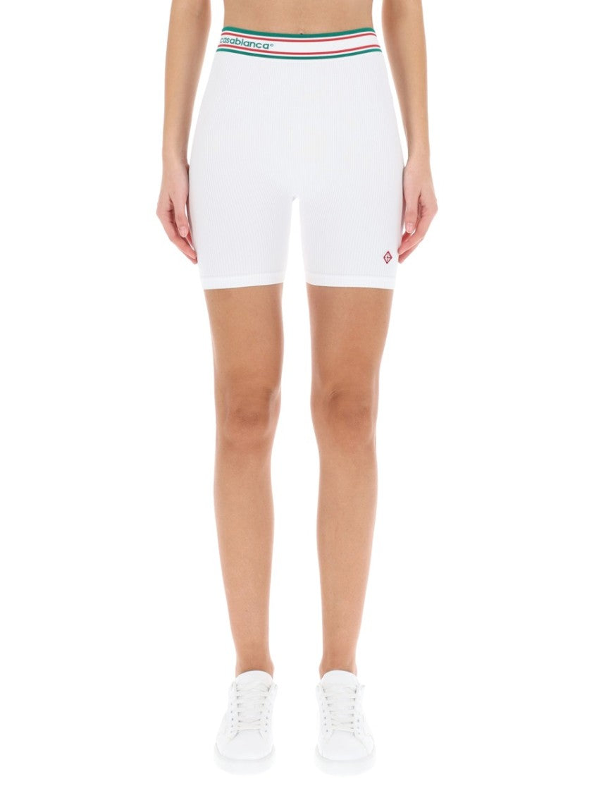 Casablanca Ribbed Seamless Shorts With Striped Trim And Logo Detail
