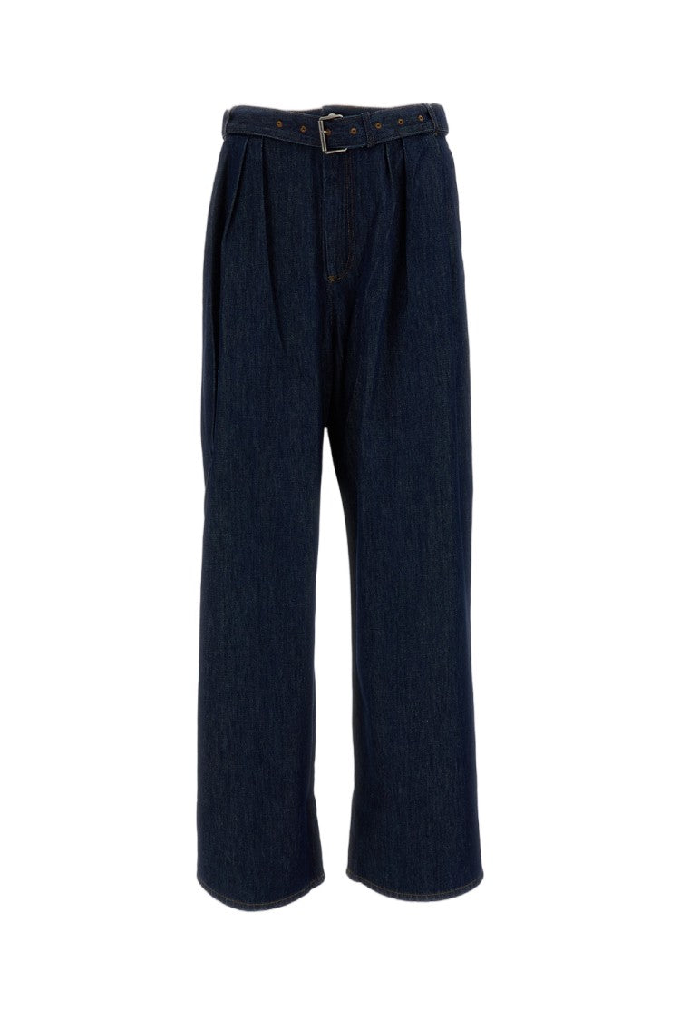 Dries Van Noten Indigo Blue Wide Leg Jeans With Coordinated Belt