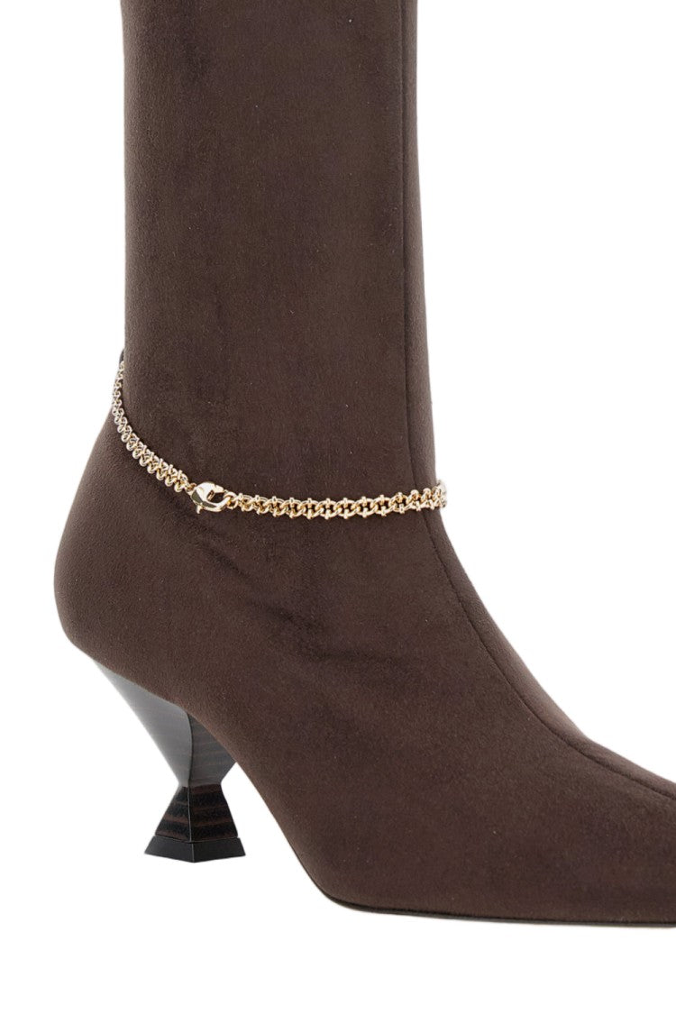 Maria Luca Sculpted Suede Ankle Boot With Gold Chain Detail