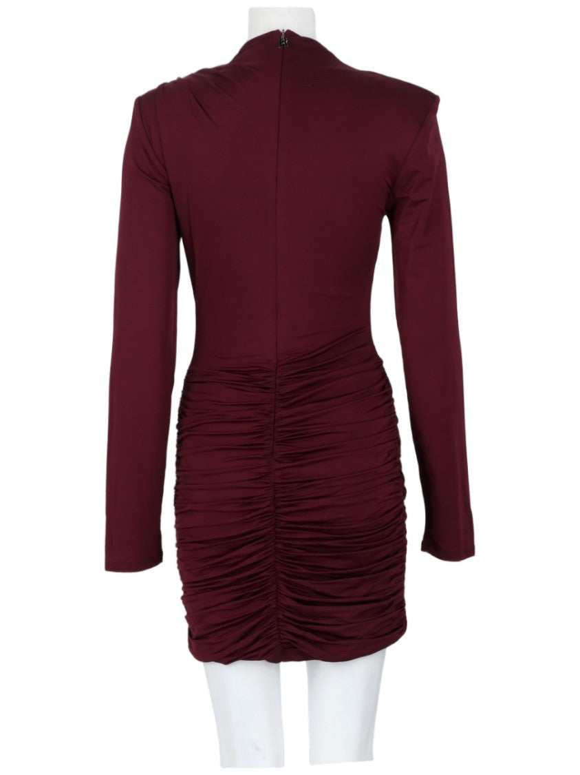 Rotate Burgundy Draped Mini Dress With Textured Silhouette