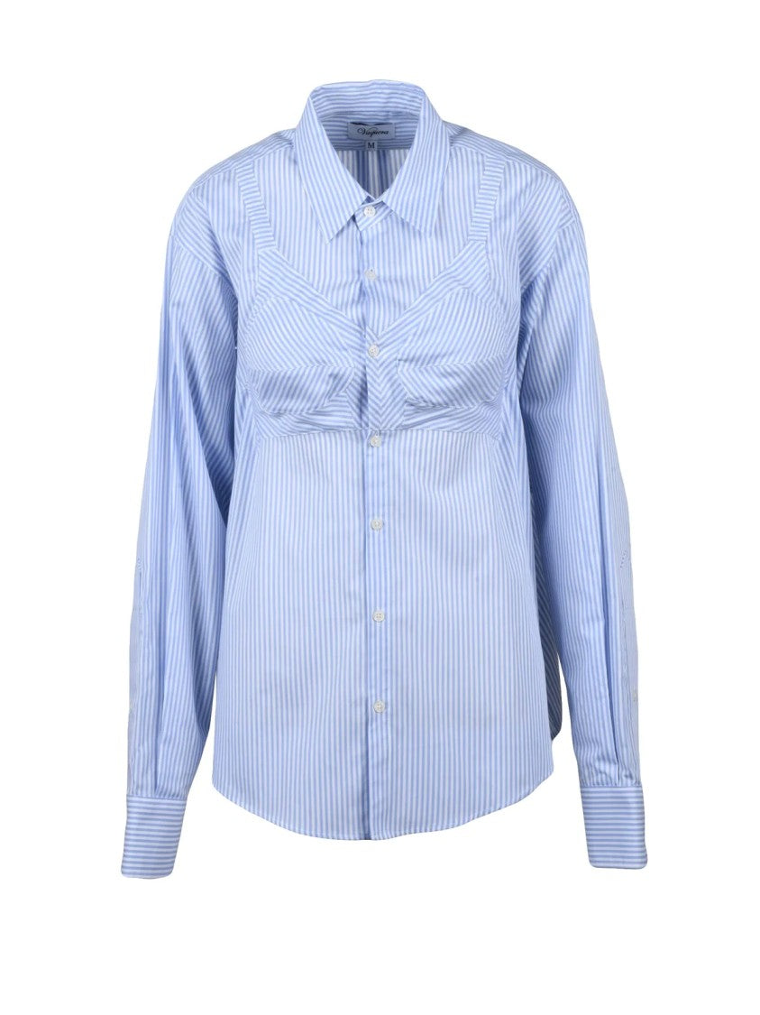 Vaquera White/Light Blue Batwing Sleeve Striped Cotton Shirt