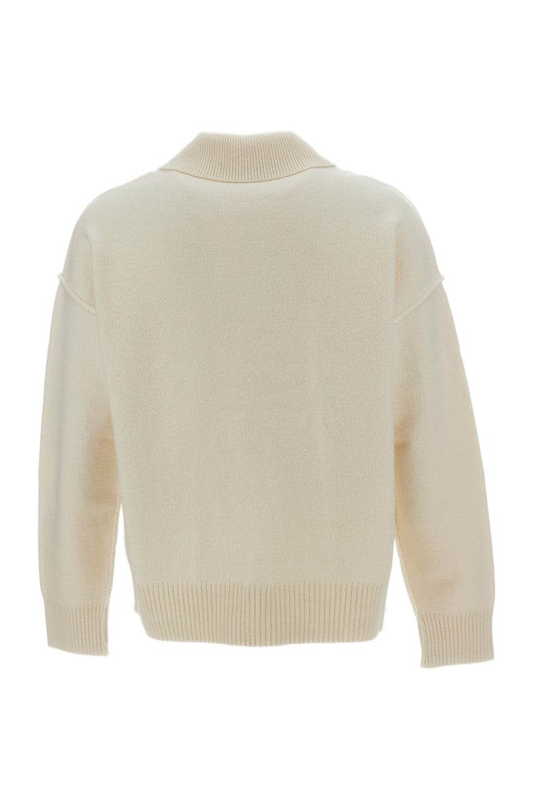 Ami Paris Polo Sweater With Contrast Ami De Coeur Intarsia