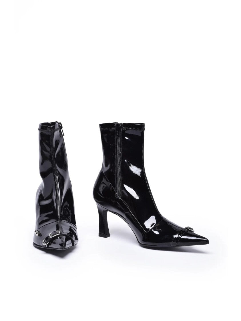 Justine Clenquet Black Rubber Women's Shiny Heeled Ankle Boot