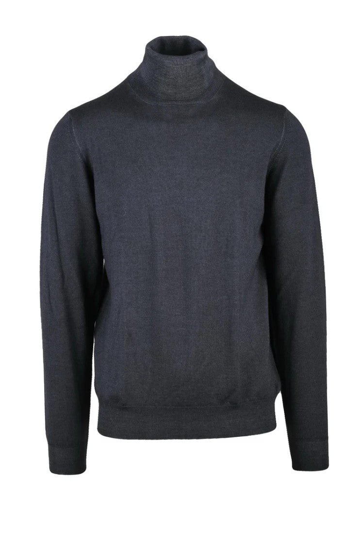 Planet Grid Grey High-Neck Wool Sweater