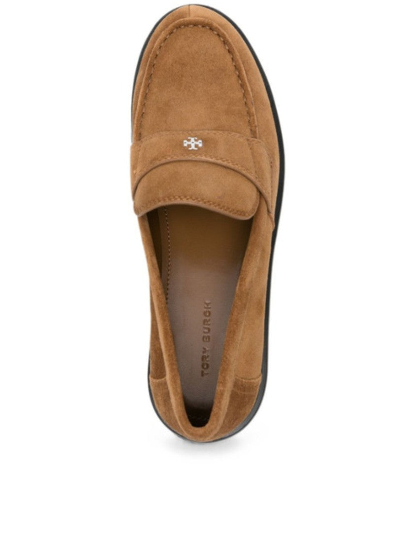 Tory Burch Brown Suede Penny Strap Loafers