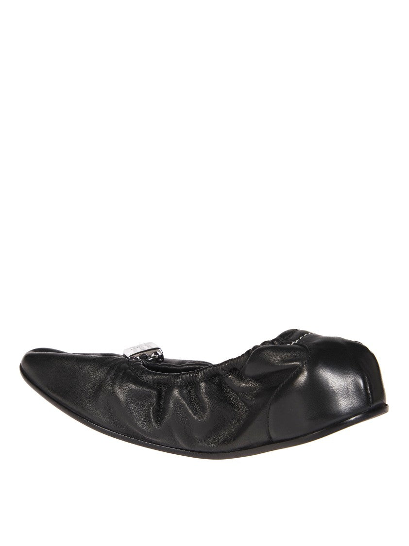 Mm6 By Maison Margiela Black Gathered Silver Rectangular Ballet Flats