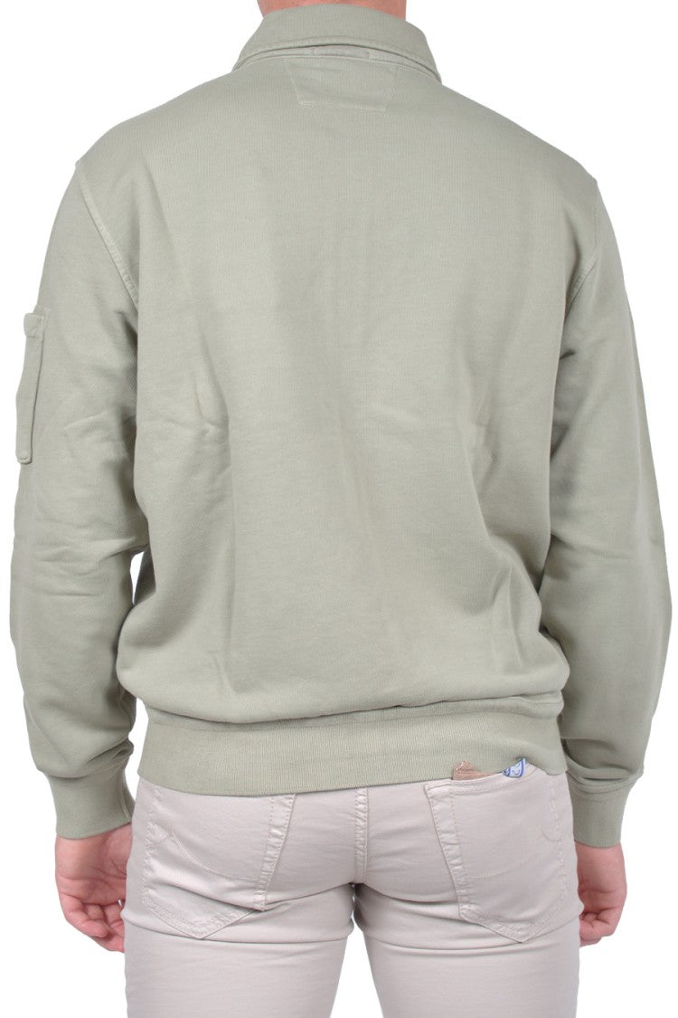 C.P. Company Sage Green Lens Detail Collared Cotton Sweatshirt