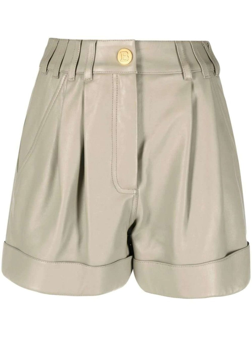 Balmain High-Waisted Lambskin Shorts
