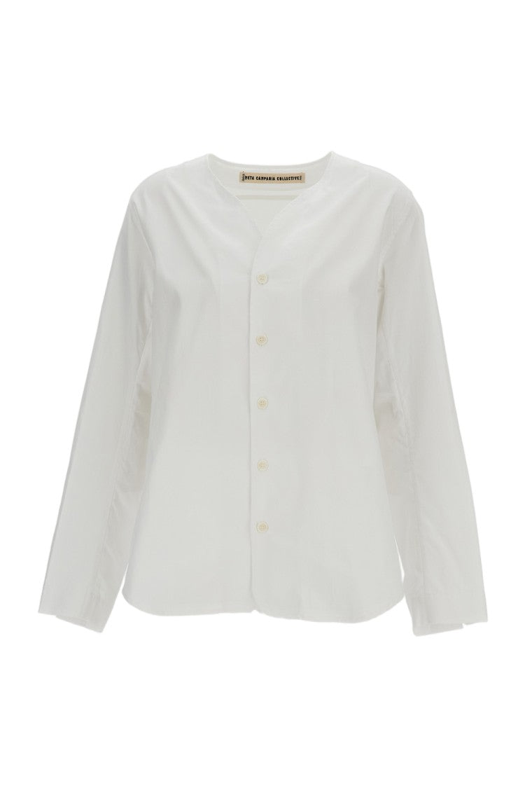Meta Campania White Boxy Embroidered Logo Cotton Shirt