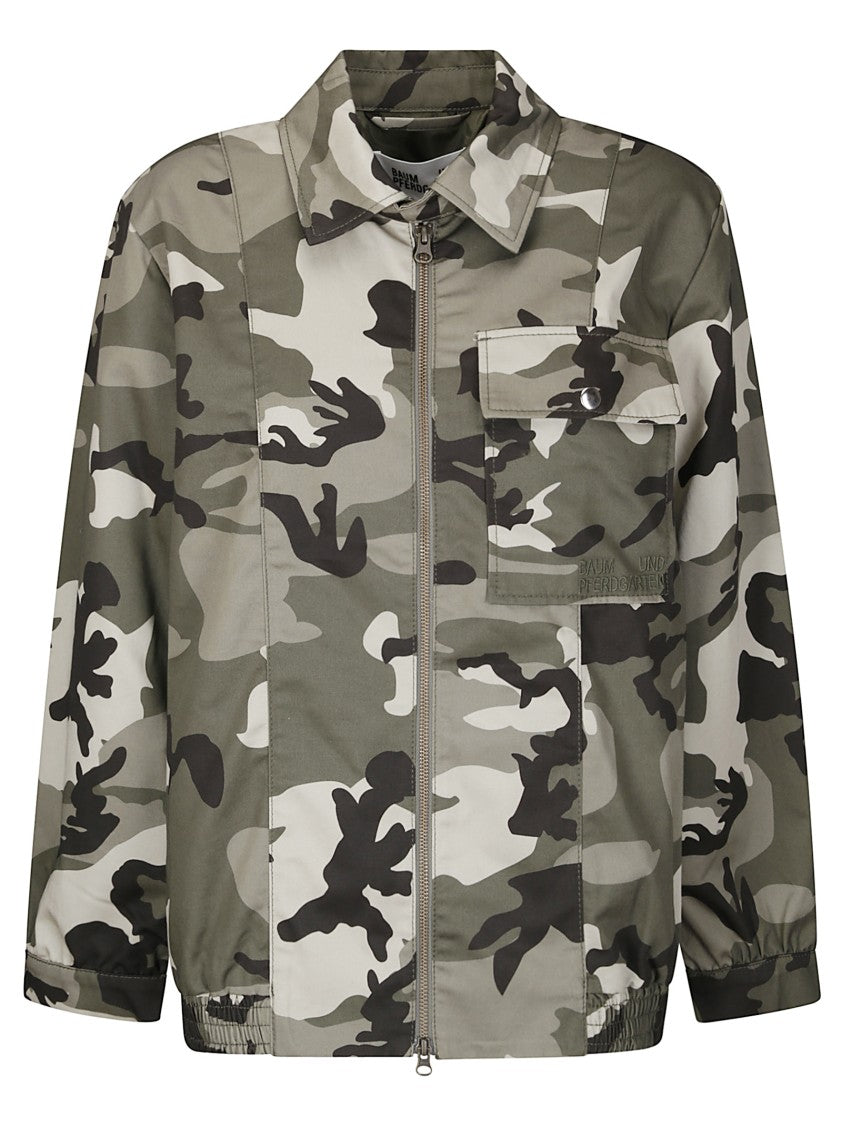 Baum Und Pferdgarten Military Print Jacket With Contrasting Button Pockets And Zip Closure